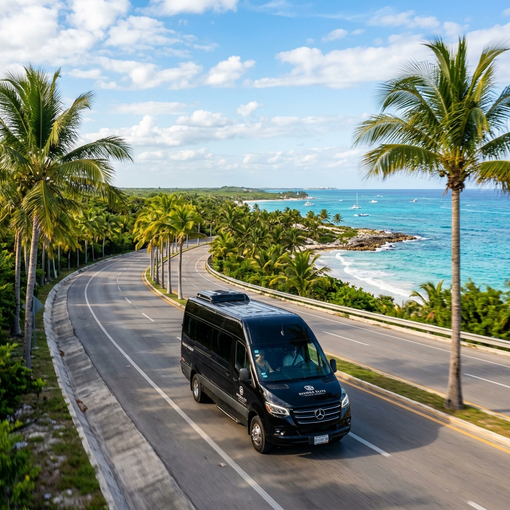 Salam Transfers premium van on Riviera Maya highway